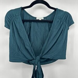 Earthbound Trading Co Tie‎ Front Top, Women's Crop Top, Teal Green, Size S